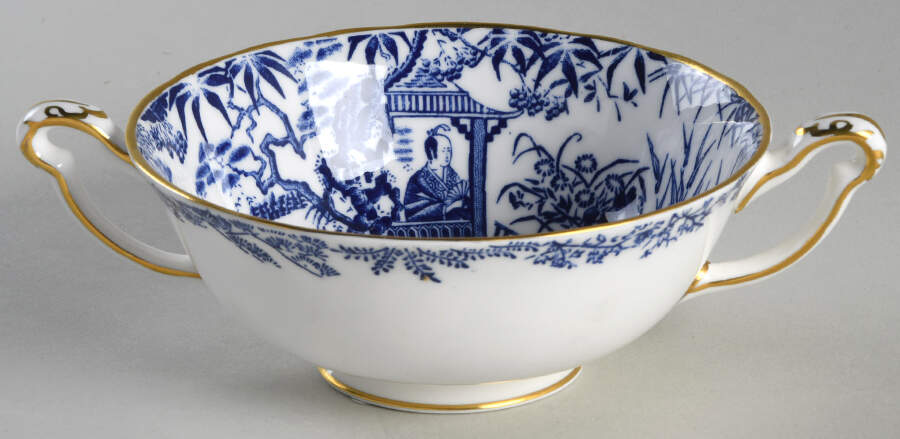 Blue Mikado Footed Cream Soup Bowl by Royal Crown Derby-1