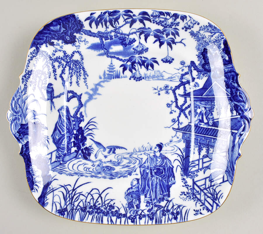 Blue Mikado Handled Cake Plate by Royal Crown Derby-1