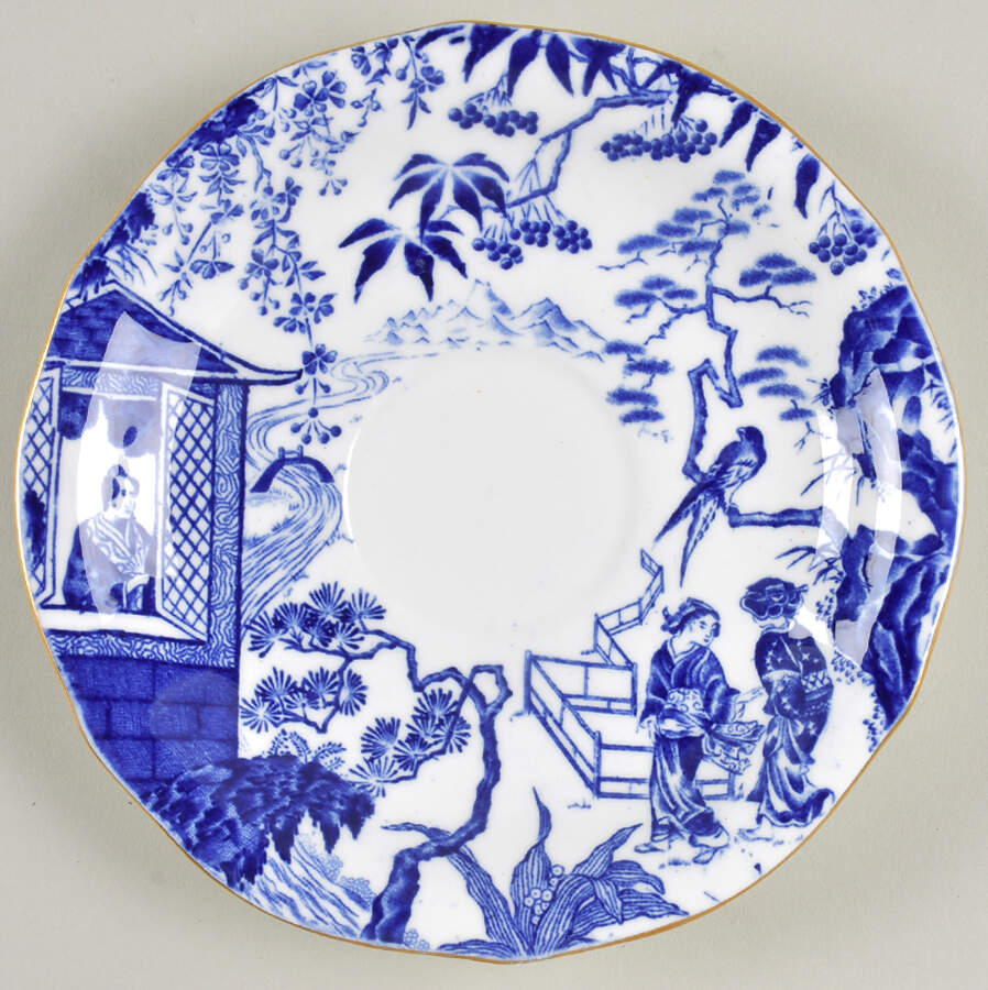 Blue Mikado Saucer for Bouillon Cup by Royal Crown Derby-1
