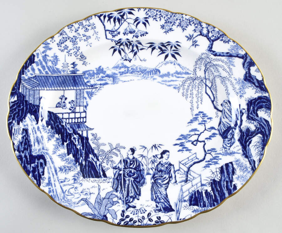 Blue Mikado 12" Oval Serving Platter by Royal Crown Derby-1