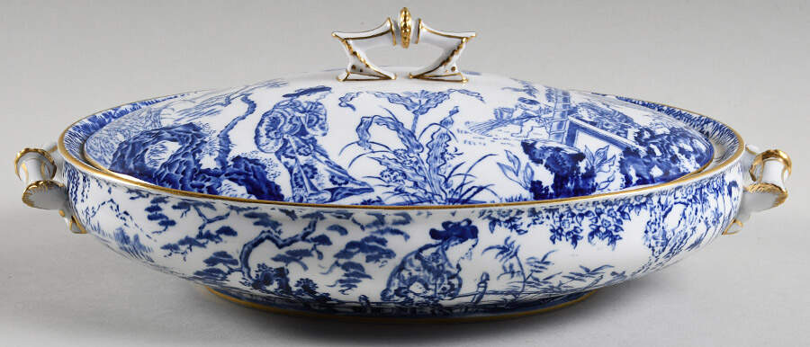 Blue Mikado Oval Covered Vegetable by Royal Crown Derby-1