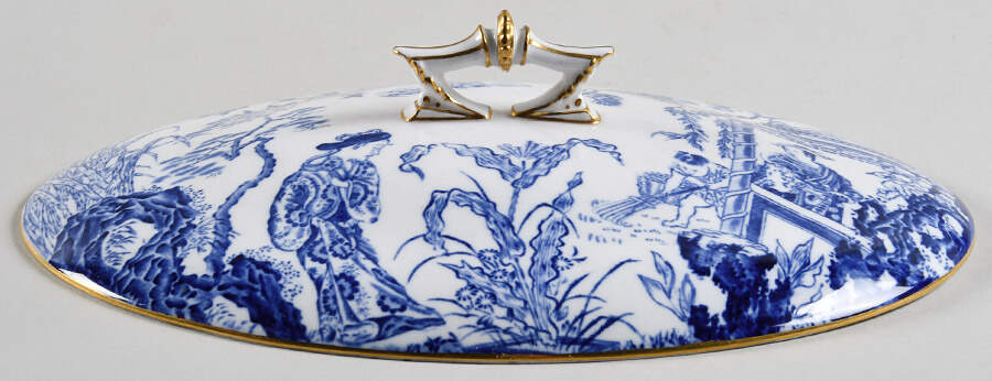 Blue Mikado Lid for Oval Vegetable by Royal Crown Derby-1