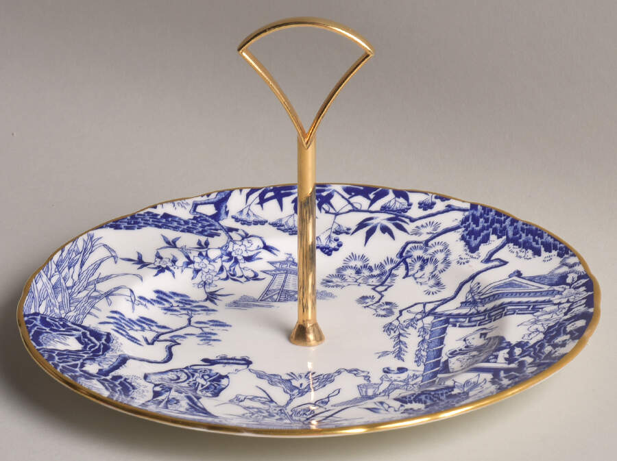 Blue Mikado Round Serving Plate with Handle (SP) by Royal Crown Derby-1