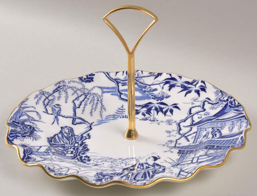 Blue Mikado Round Serving Plate with Handle (DES) by Royal Crown Derby-1