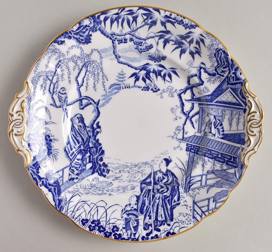 Blue Mikado Handled Cake/Pastry Plate by Royal Crown Derby-1
