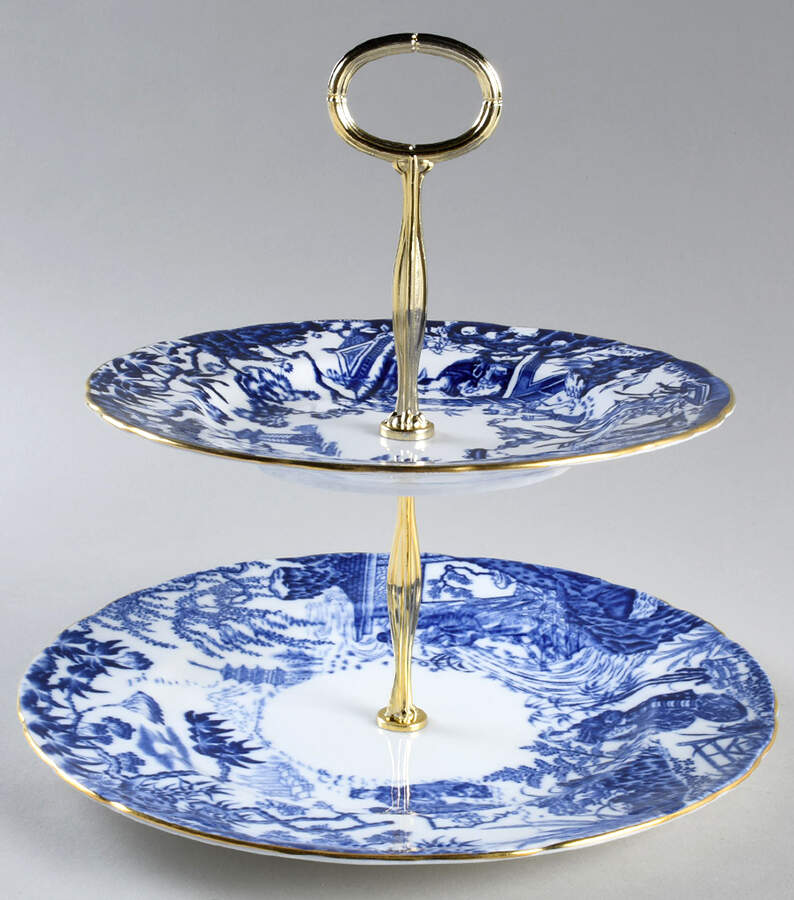 Blue Mikado 6 5/8"-10"  2 Tiered Serving Tray (Dp, Sp) HC by Royal Crown Derby-1