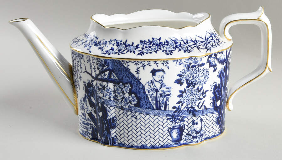 Blue Mikado Teapot No Lid by Royal Crown Derby-1