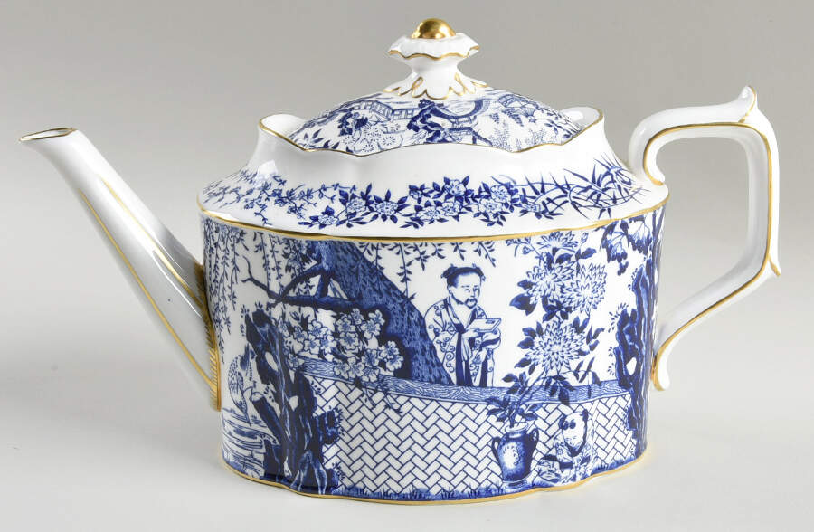 Blue Mikado Teapot & Lid by Royal Crown Derby-1