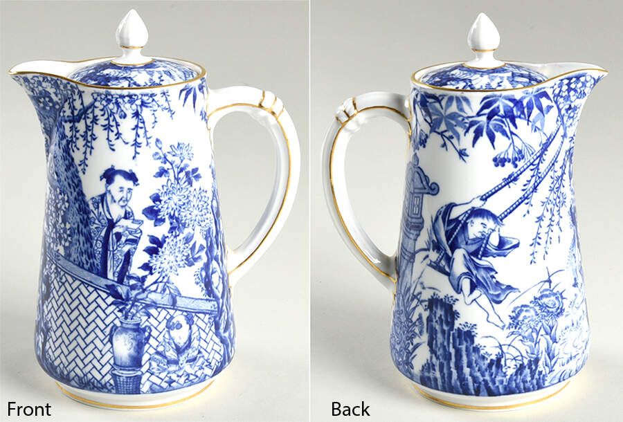 Blue Mikado Pitcher & Lid by Royal Crown Derby-1