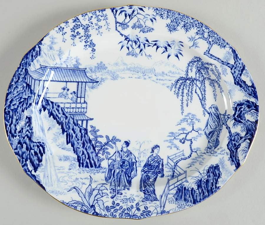 Blue Mikado 13" Oval Serving Platter by Royal Crown Derby-1