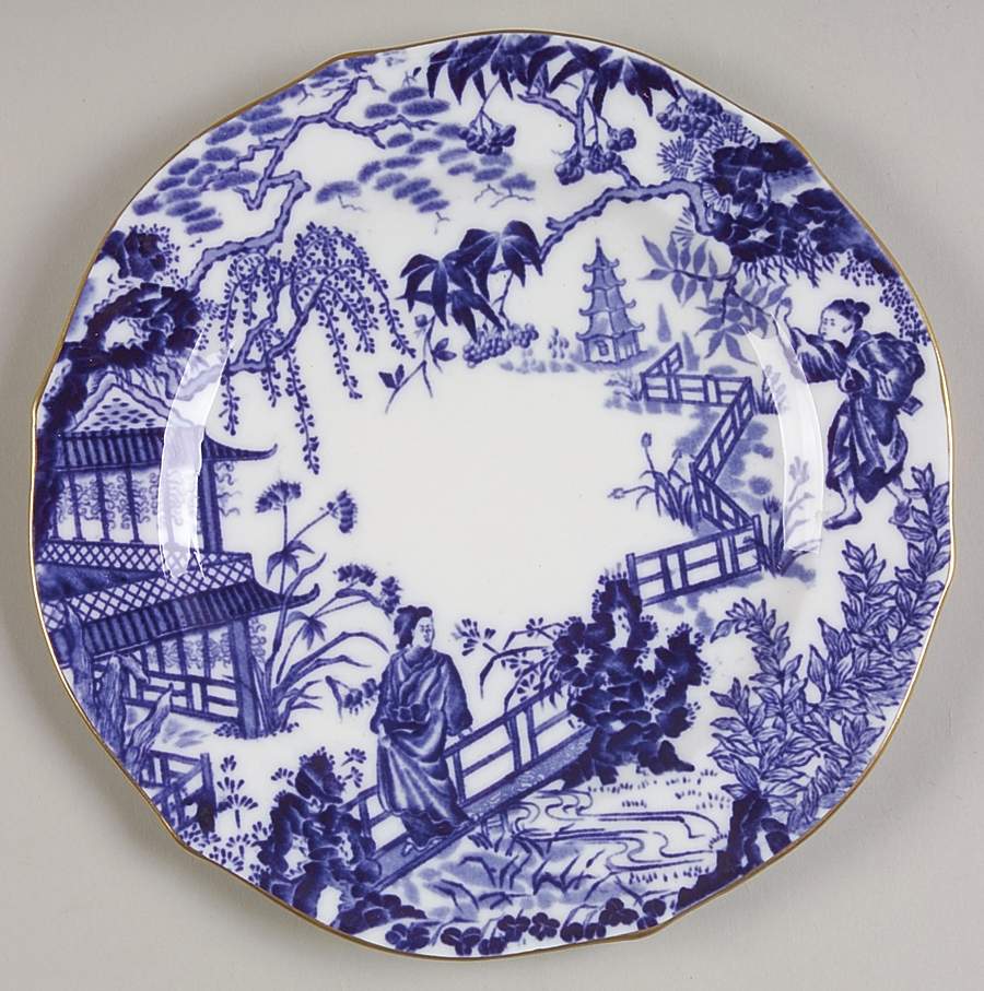 Blue Mikado Dessert/Pie Plate by Royal Crown Derby-1
