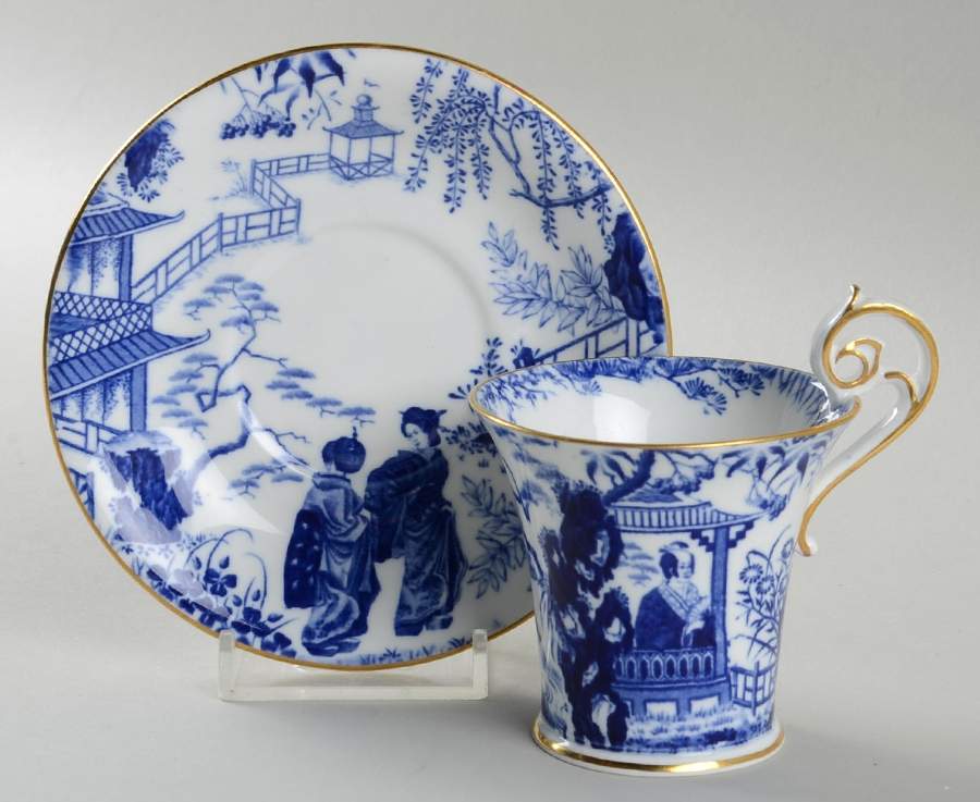 Blue Mikado Flat Demitasse Cup & Saucer Set by Royal Crown Derby-1