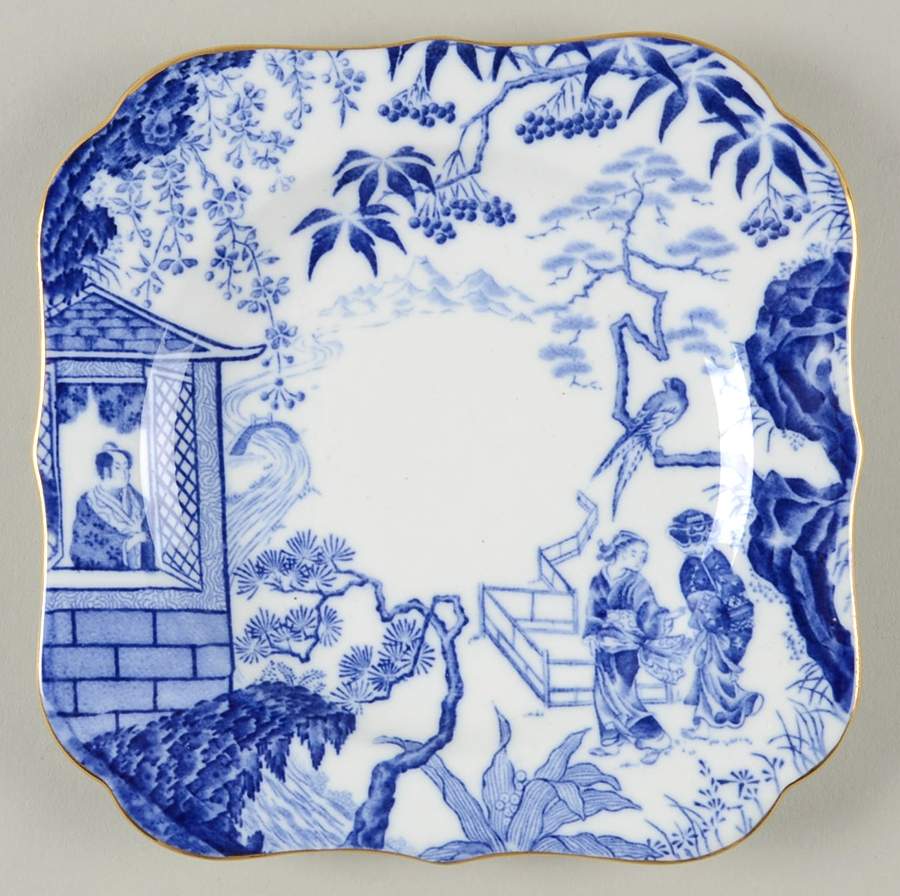 Blue Mikado Square Bread & Butter Plate by Royal Crown Derby-1