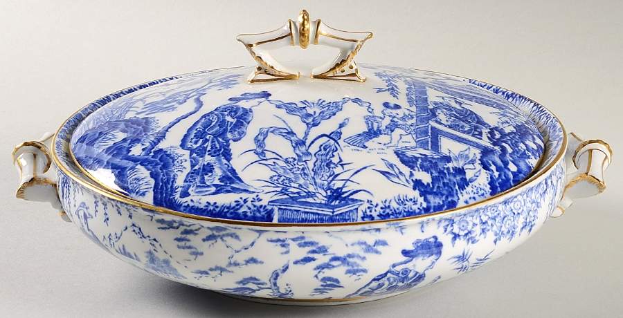 Blue Mikado Round Covered Vegetable by Royal Crown Derby-1