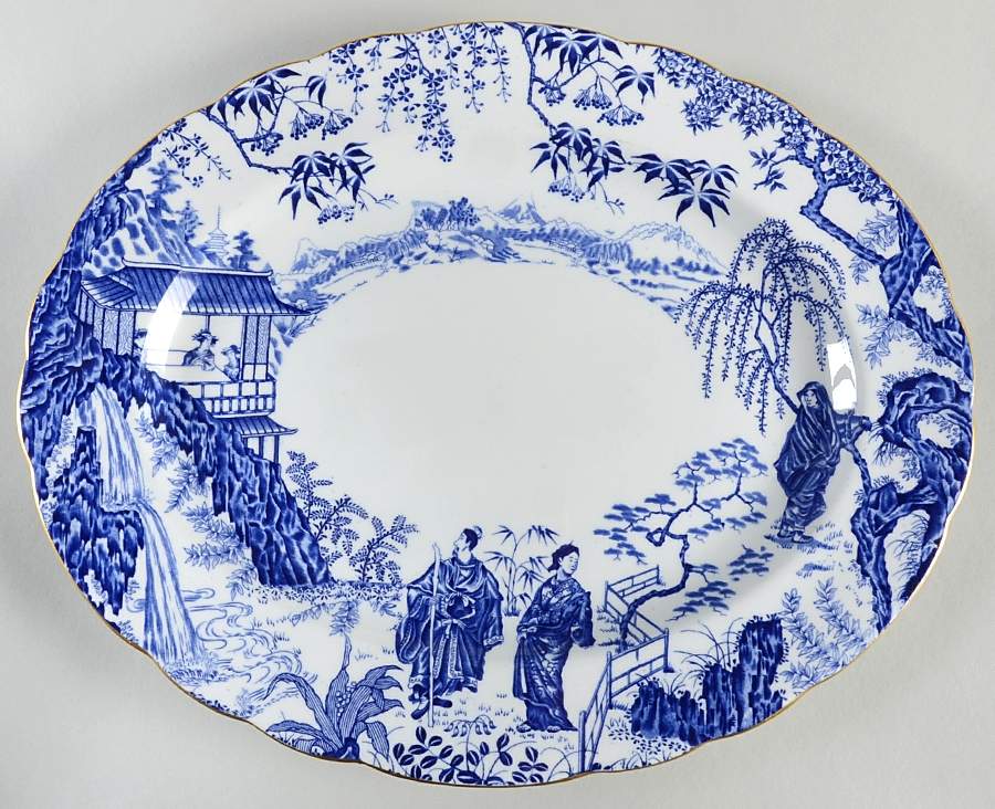 Blue Mikado 15" Oval Serving Platter by Royal Crown Derby-1