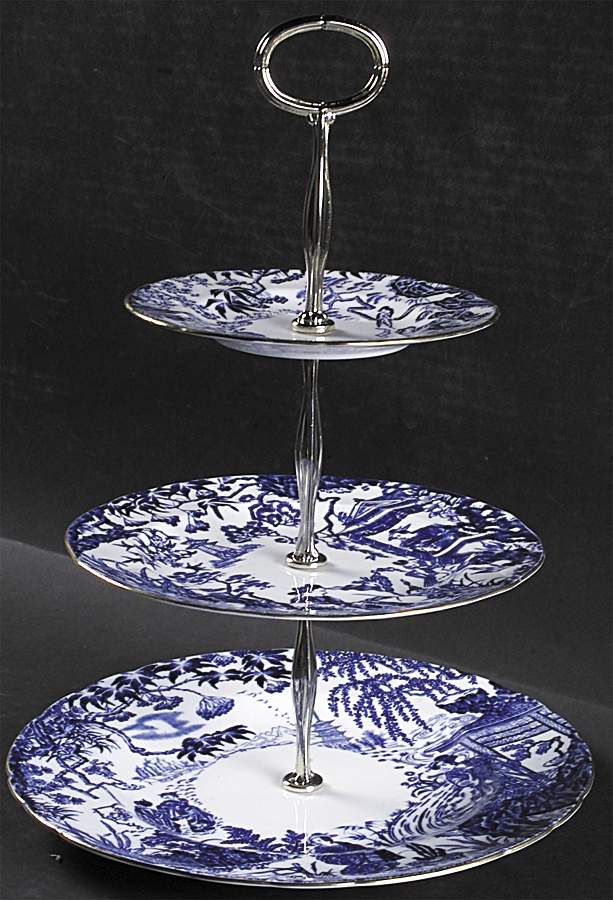 Blue Mikado 13 7/8"-14 1/4" 3-Tiered Serving Tray(DP,SP,BB) HC by Royal Crown Derby-1
