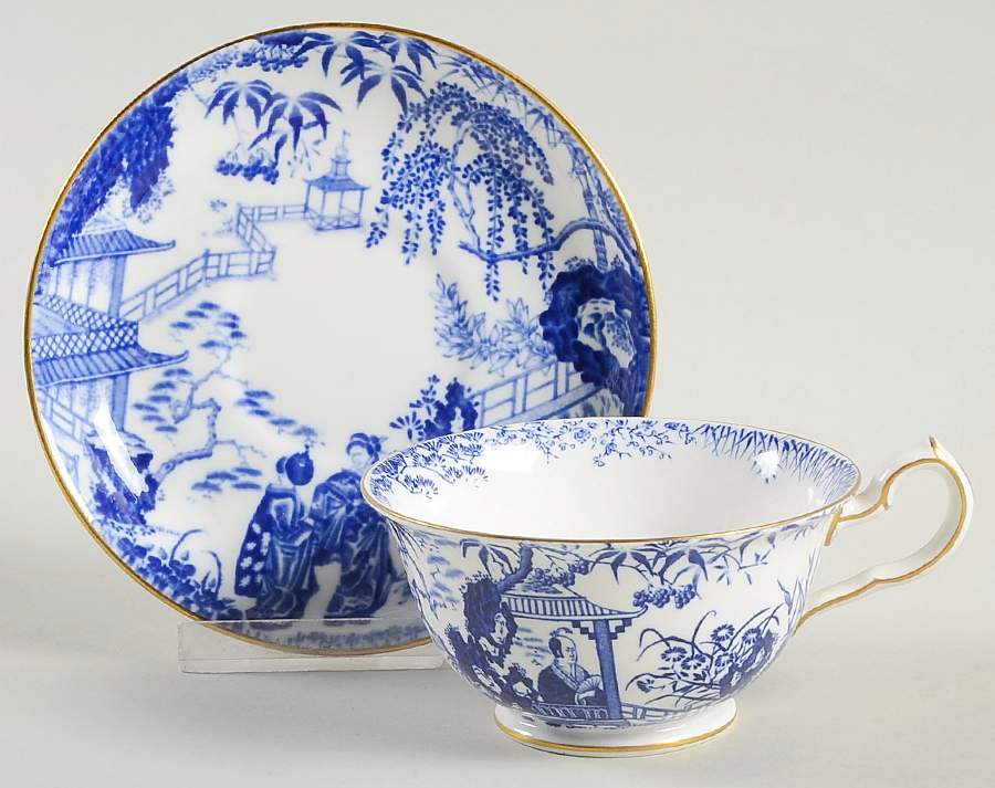 Blue Mikado Footed Cup & Saucer Set by Royal Crown Derby-1