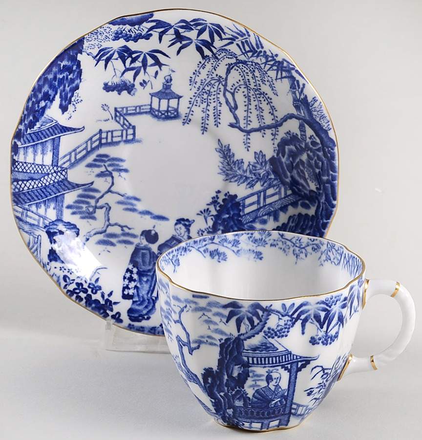 Blue Mikado Flat Cup & Saucer Set by Royal Crown Derby-1