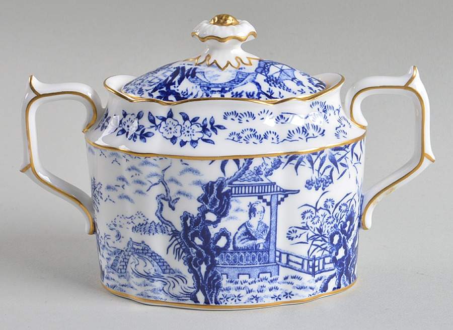Blue Mikado Sugar Bowl & Lid by Royal Crown Derby-1