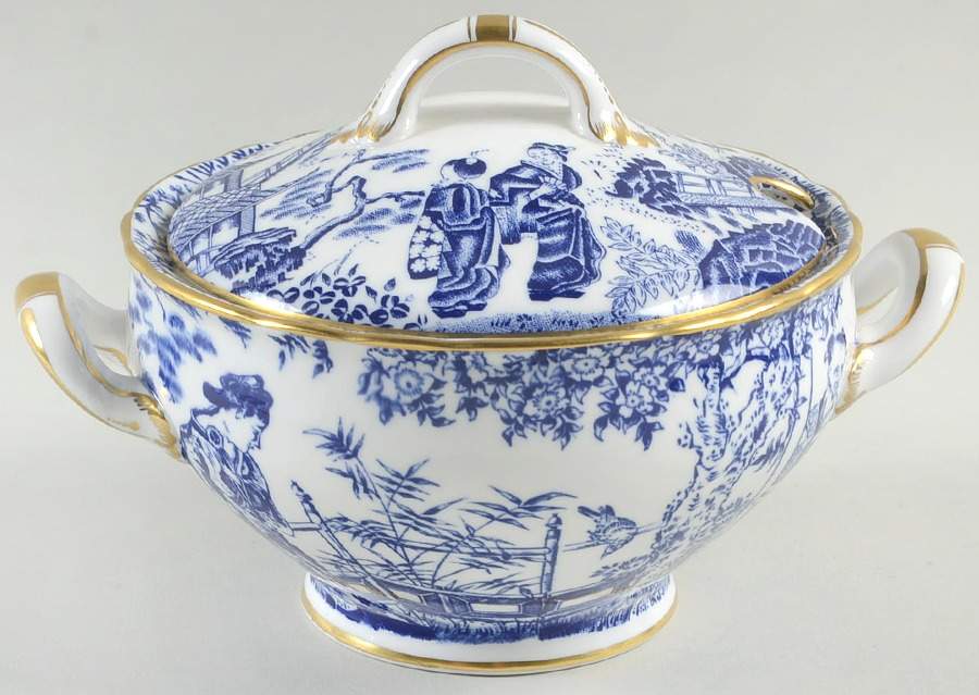 Blue Mikado Sauce Boat & Lid by Royal Crown Derby-1