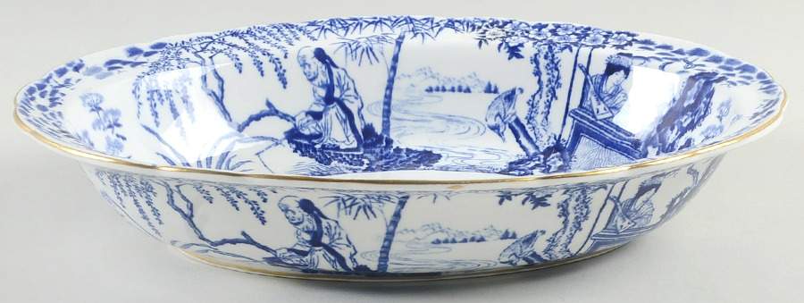 Blue Mikado 10" Oval Vegetable Bowl by Royal Crown Derby-1