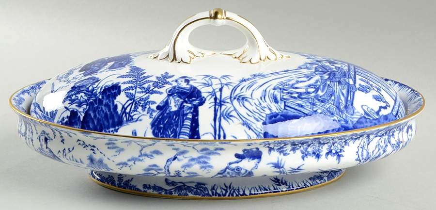 Blue Mikado Oval Covered Vegetable by Royal Crown Derby-1