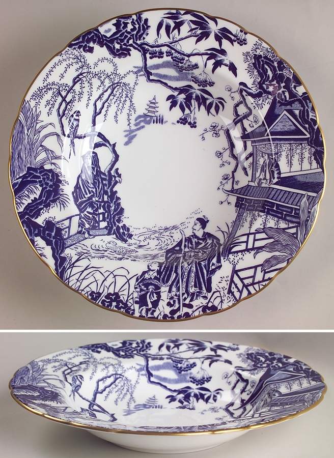 Blue Mikado Rim Soup Bowl by Royal Crown Derby-1