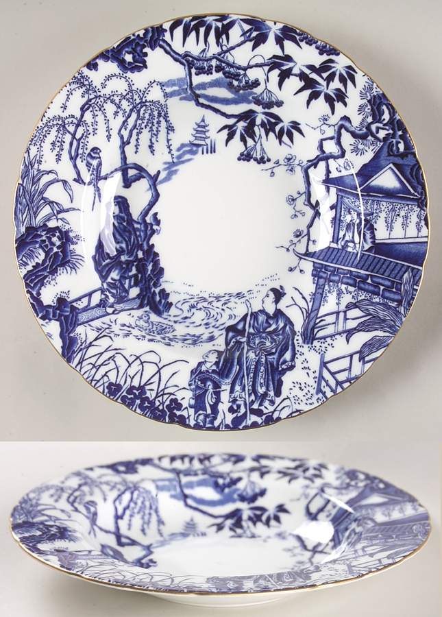 Blue Mikado Rim Soup Bowl by Royal Crown Derby-1