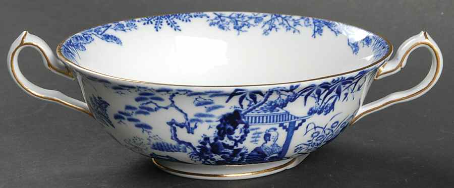 Blue Mikado Footed Cream Soup Bowl by Royal Crown Derby-1