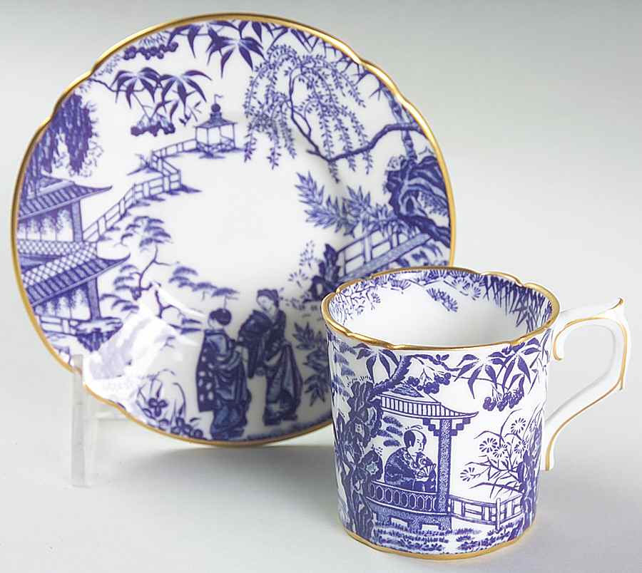Blue Mikado Flat Demitasse Cup & Saucer Set by Royal Crown Derby-1