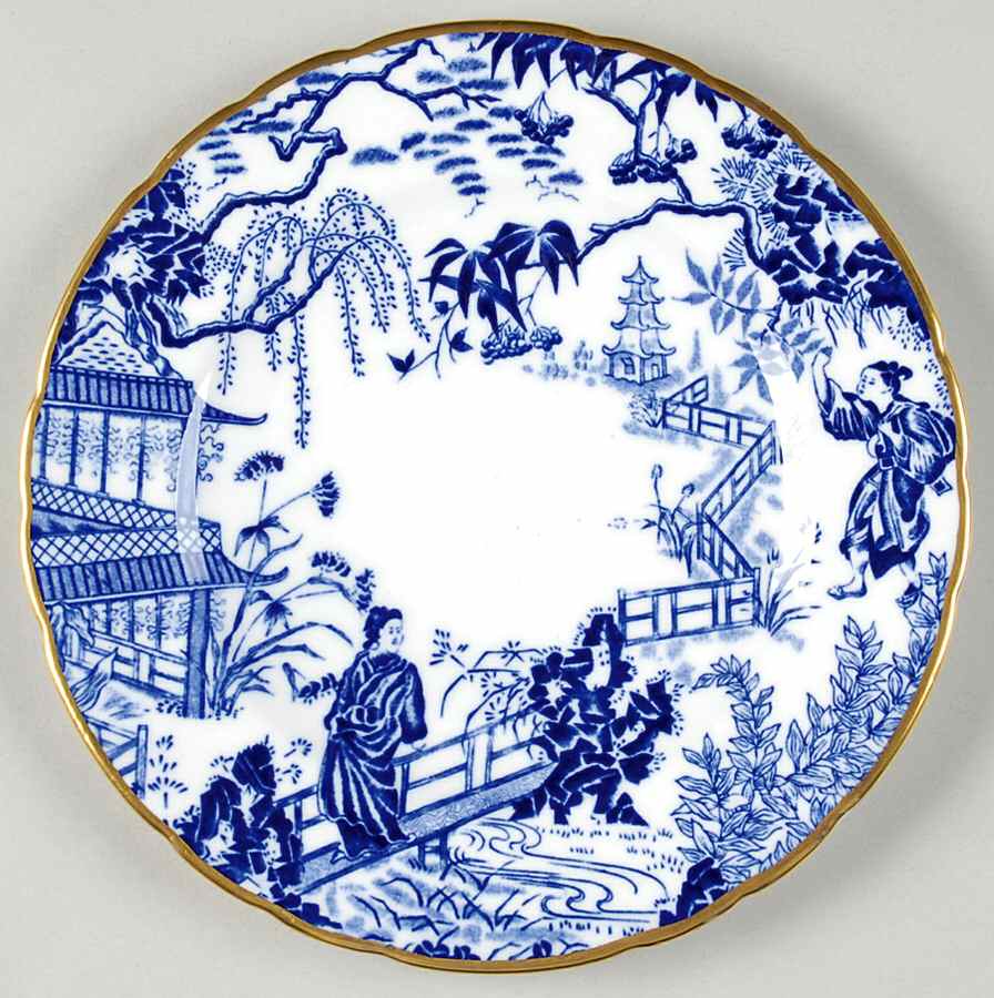 Blue Mikado Dessert/Pie Plate by Royal Crown Derby-1