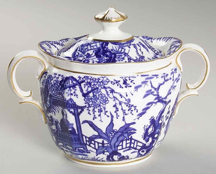 Blue Mikado Sugar Bowl & Lid by Royal Crown Derby-1