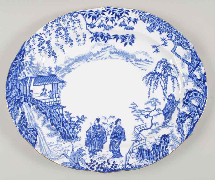 Blue Mikado 15" Oval Serving Platter by Royal Crown Derby-1