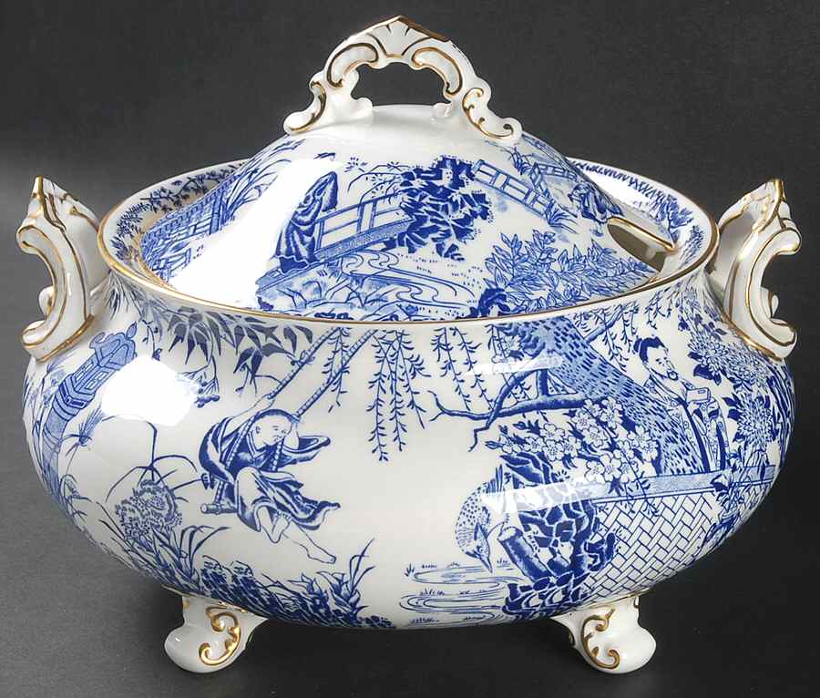 Blue Mikado Tureen &  Lid by Royal Crown Derby-1