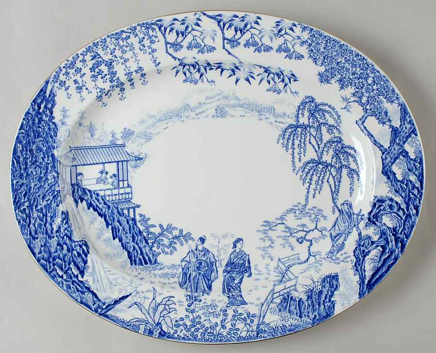 Blue Mikado 17" Oval Serving Platter by Royal Crown Derby-1