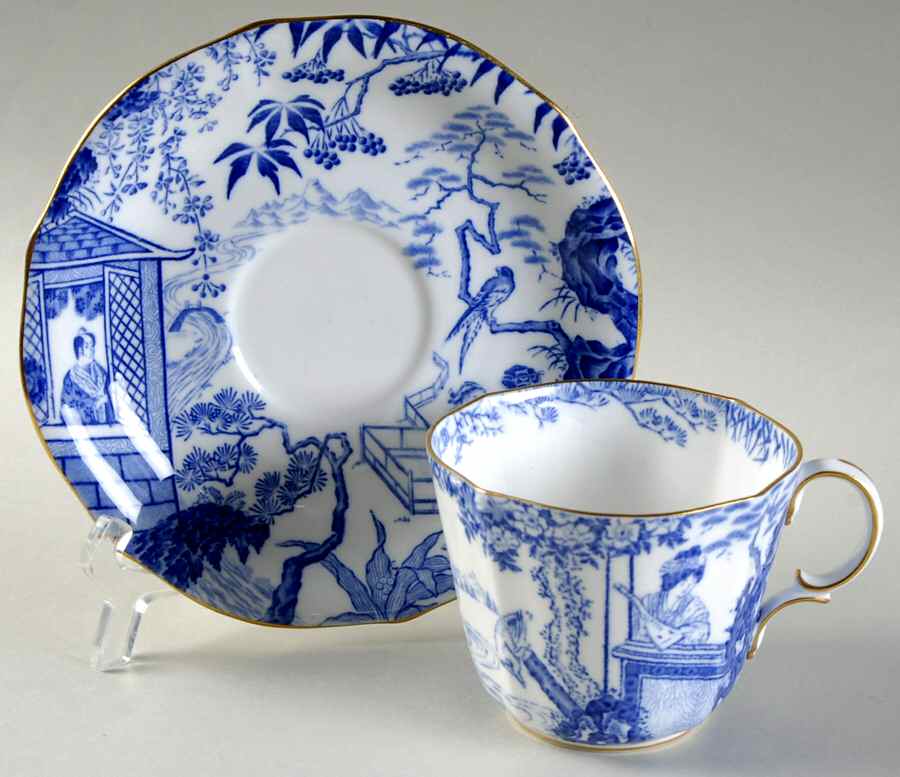 Blue Mikado Flat Cup & Saucer Set by Royal Crown Derby-1