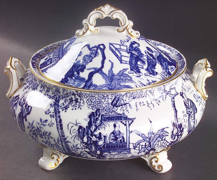 Blue Mikado Round Covered Vegetable by Royal Crown Derby-1