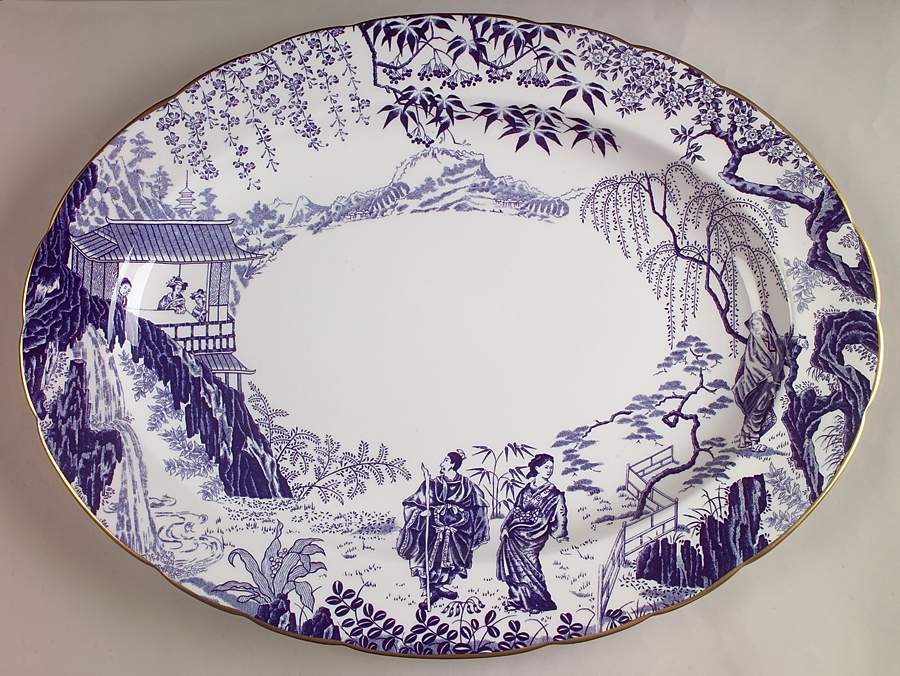 Blue Mikado 16" Oval Serving Platter by Royal Crown Derby-1