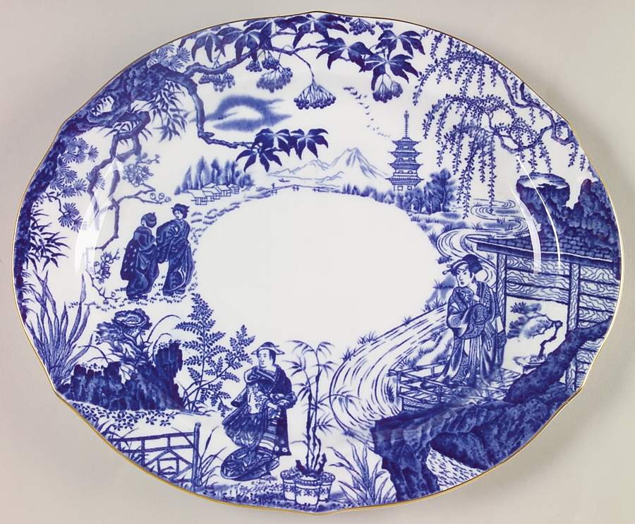 Blue Mikado 11" Oval Serving Platter by Royal Crown Derby-1