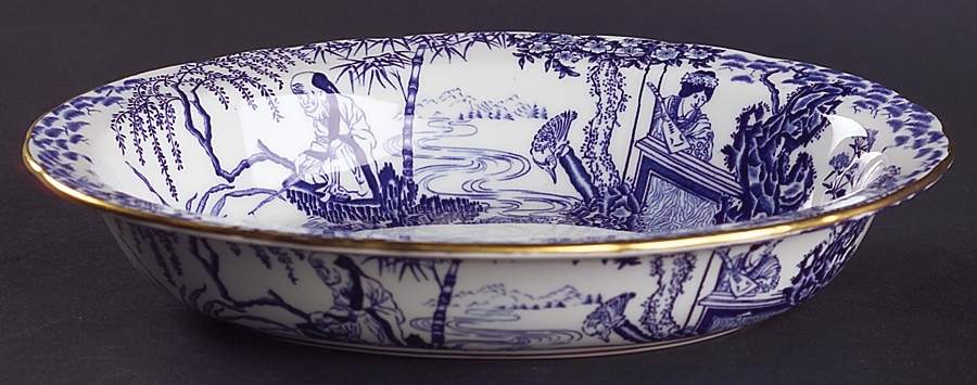 Blue Mikado 9" Oval Vegetable Bowl by Royal Crown Derby-1
