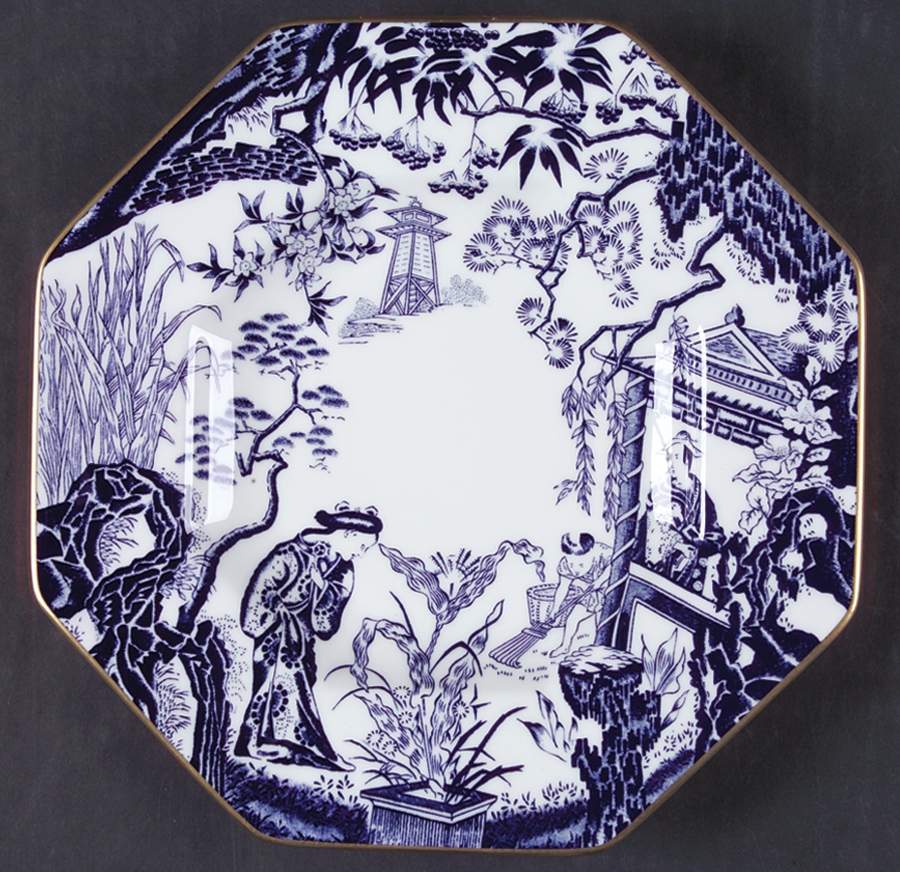 Blue Mikado Octagonal Luncheon Plate by Royal Crown Derby-1