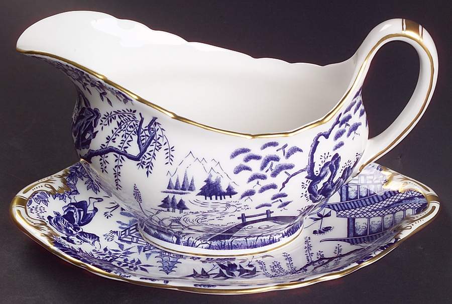Blue Mikado Gravy Boat & Underplate by Royal Crown Derby-1