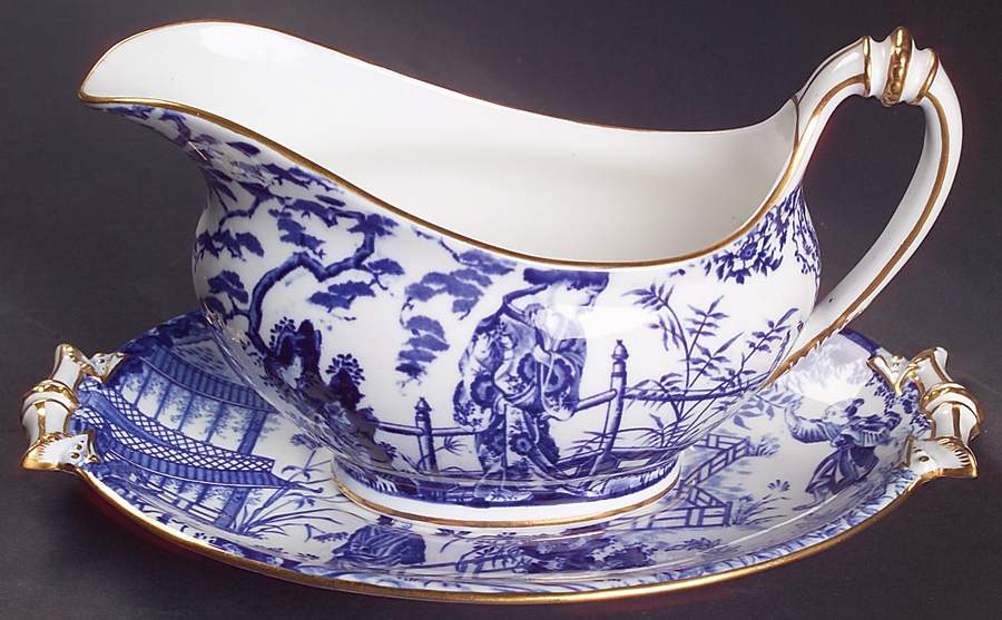 Blue Mikado Gravy Boat & Underplate by Royal Crown Derby-1