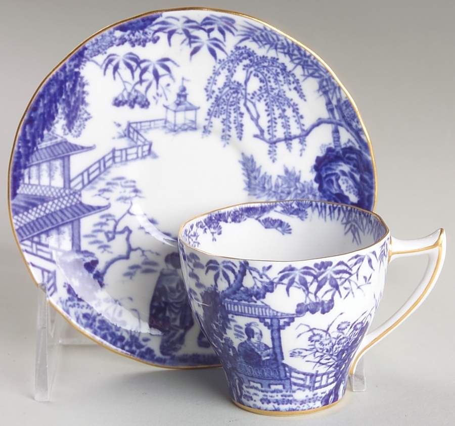 Blue Mikado Flat Demitasse Cup & Saucer Set by Royal Crown Derby-1