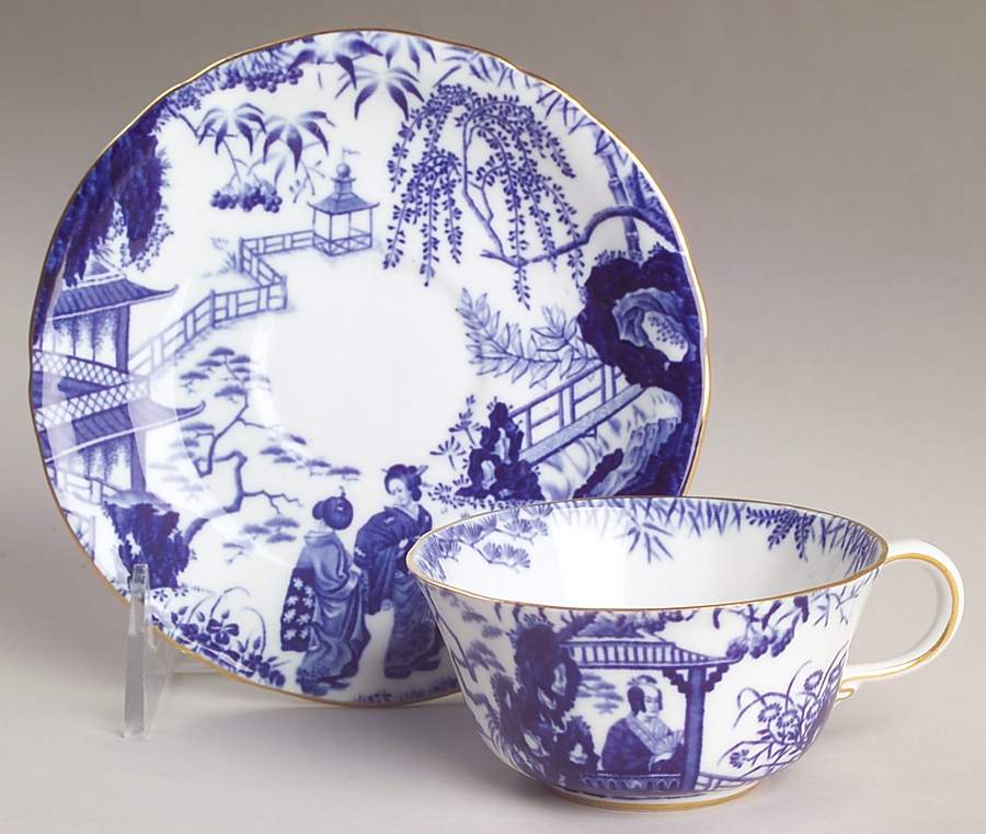 Blue Mikado Flat Cup & Saucer Set by Royal Crown Derby-1