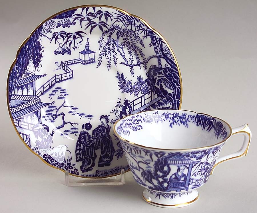Blue Mikado Footed Cup & Saucer Set by Royal Crown Derby-1