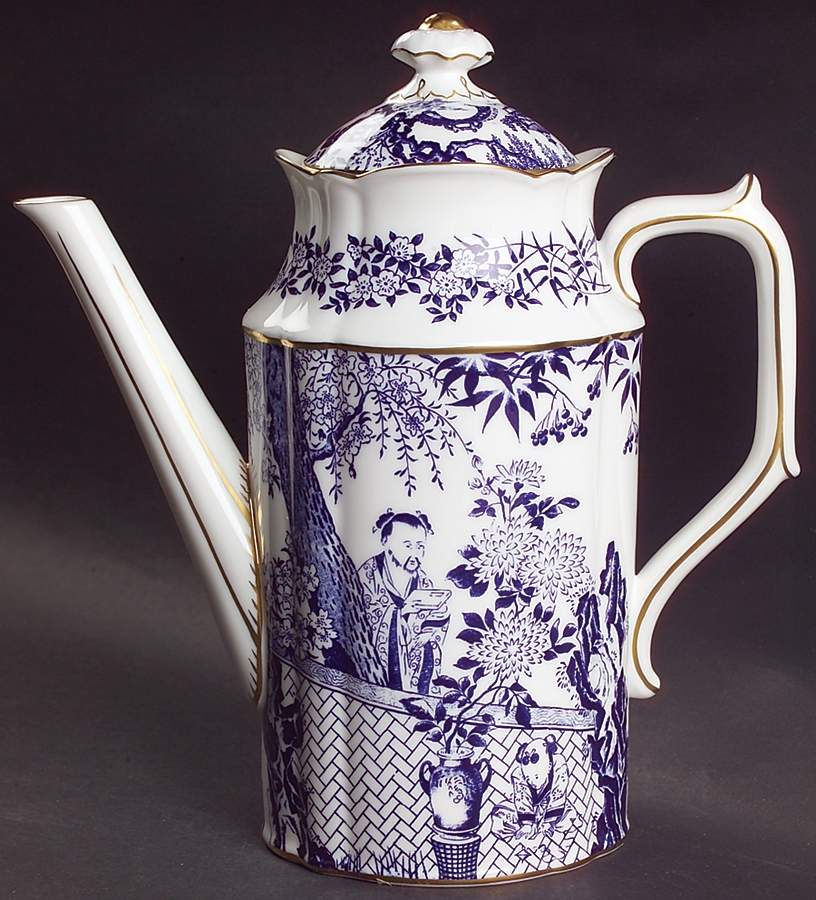 Blue Mikado Coffee Pot & Lid by Royal Crown Derby-1