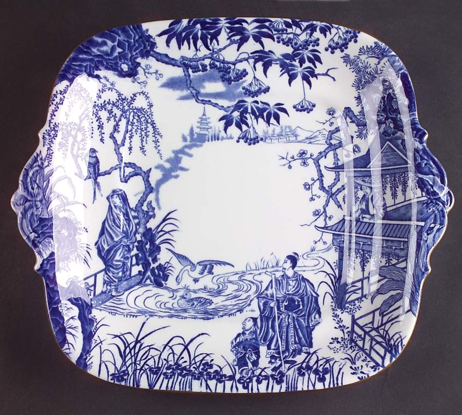 Blue Mikado Square Handled Cake Plate by Royal Crown Derby-1