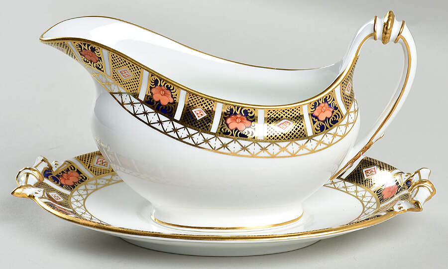 Border Imari Gravy Boat & Underplate/Relish by Royal Crown Derby-1