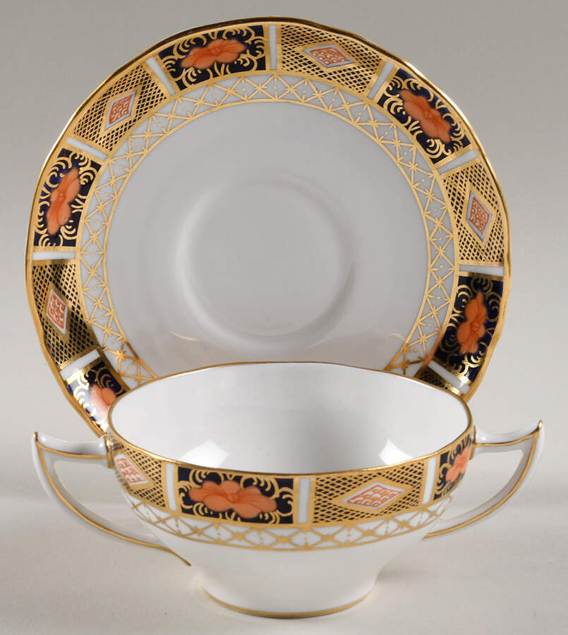 Border Imari Flat Bouillon Cup & Saucer by Royal Crown Derby-1